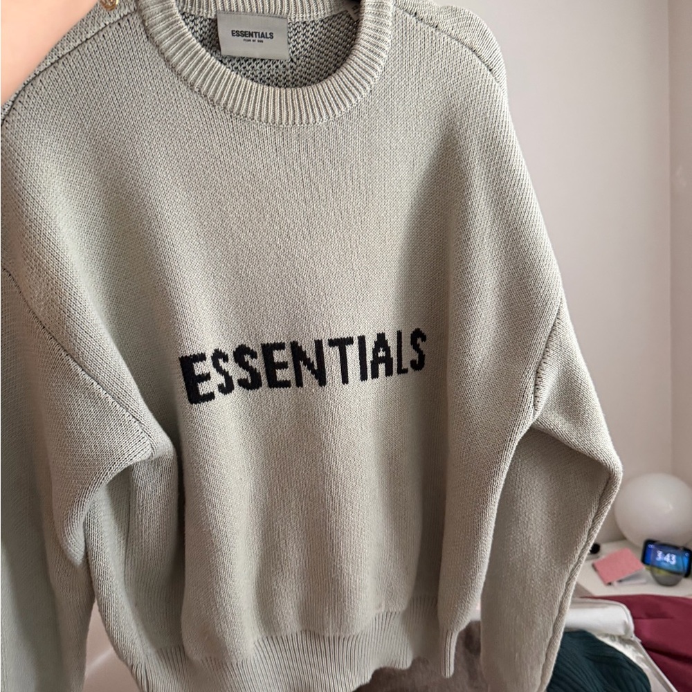 Essentials Crewneck Sweater in Beige with Black Logo